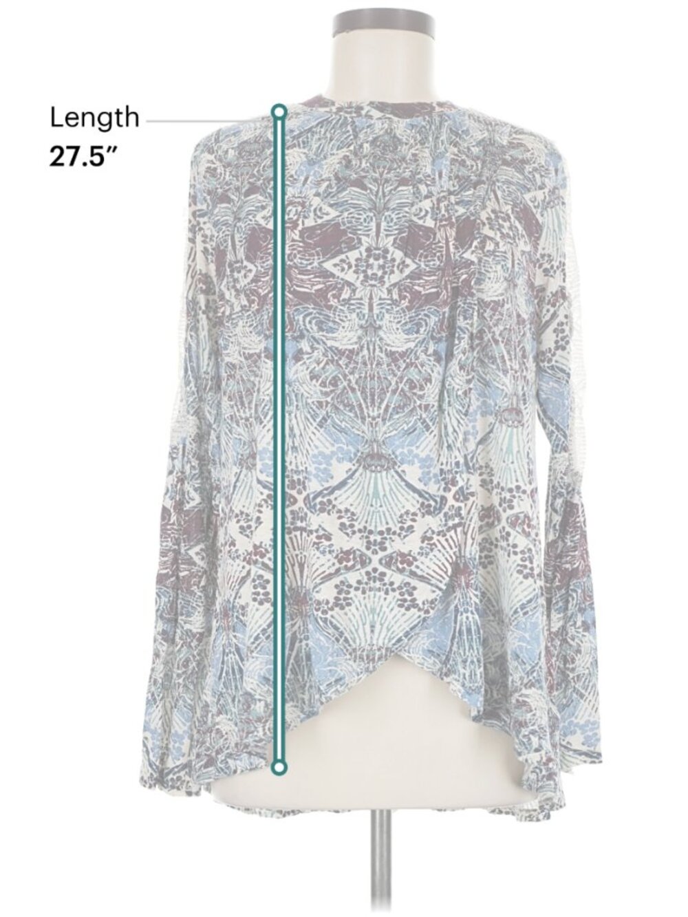Free People  "New World Nouveau" Tulip Hem Front Cutout Long Sleeve Top - Size M - Picture 9 of 11